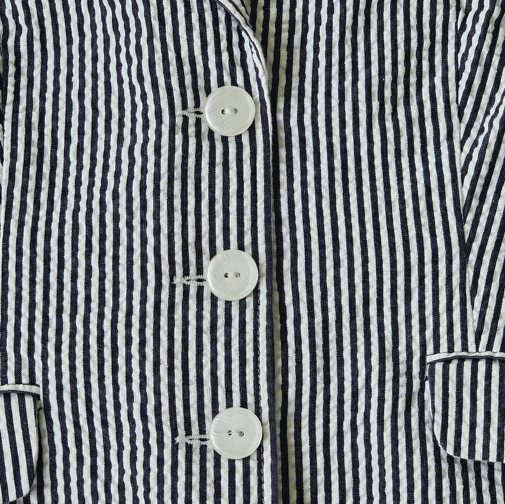 Sandro Seersucker Stripe Summer Blazer Womens Size S 100% Cotton Preppy Academia - Picture 5 of 15